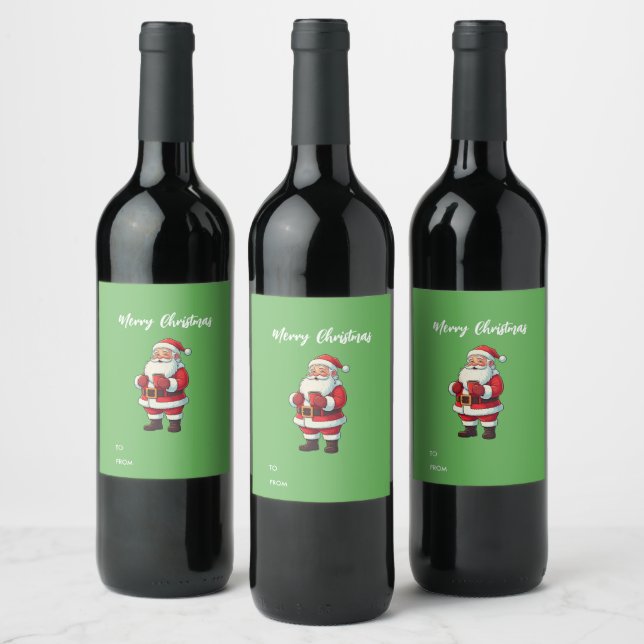Étiquette Pour Bouteilles De Vin Personalized Cute Santa Claus Merry Christmas  (Bouteilles)