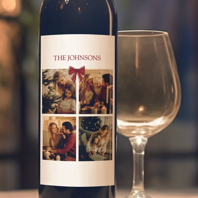Étiquette Pour Bouteilles De Vin Personalized Family Christmas Photos Wine Label (Créateur téléchargé)