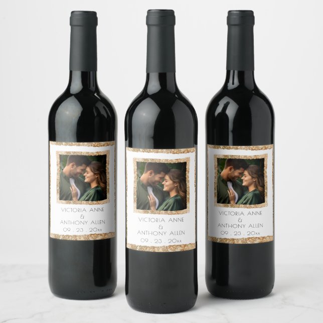 Étiquette Pour Bouteilles De Vin Personalized Faux Gold Frame Rustic Elegant (Bouteilles)