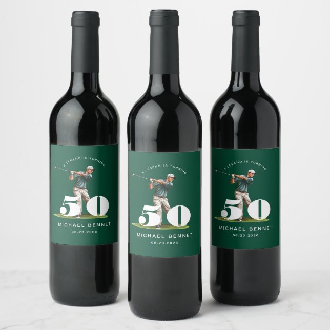 Étiquette Pour Bouteilles De Vin Personalized Green Golf 50th Birthday (Bouteilles)