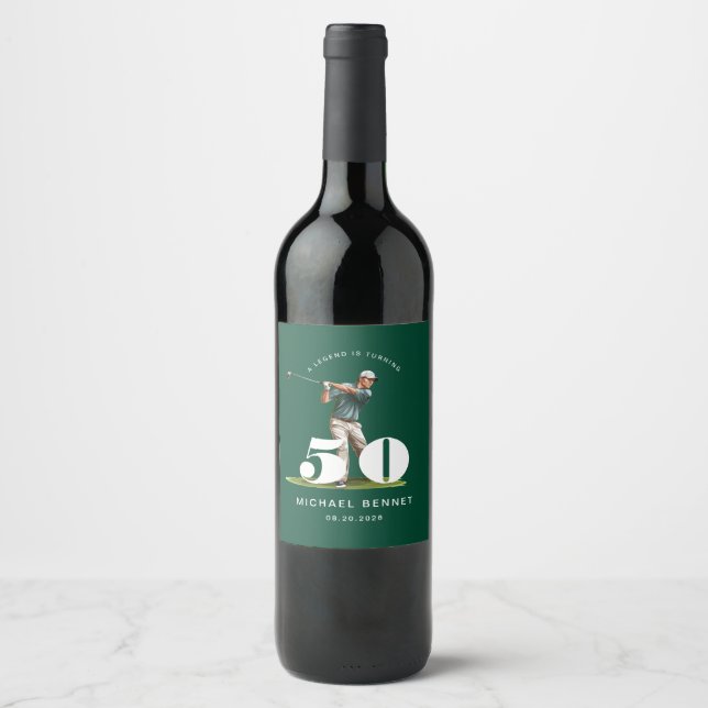 Étiquette Pour Bouteilles De Vin Personalized Green Golf 50th Birthday (Devant)