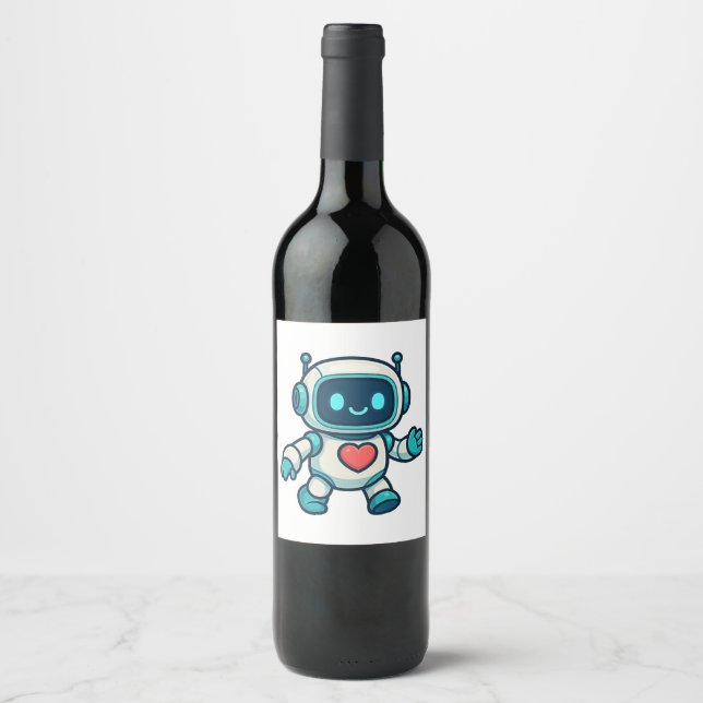 Étiquette Pour Bouteilles De Vin Personnages d'IA et de Robot (Devant)