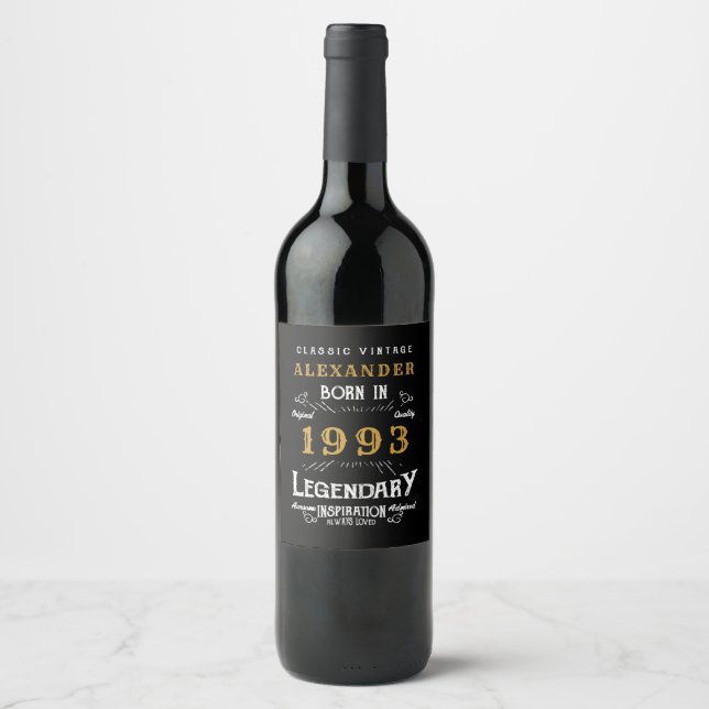 Étiquette Pour Bouteilles De Vin Personnalisé 30e anniversaire 1993 Ajouter un nom  (Devant)