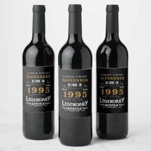 Étiquette Pour Bouteilles De Vin Personnalisé 30e anniversaire Né 1995 Noir Vintage
