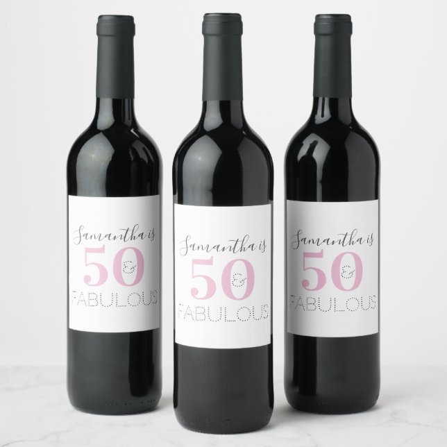 Étiquette Pour Bouteilles De Vin Personnalisé 50 et fabuleux Anniversaire rose mode (Bouteilles)