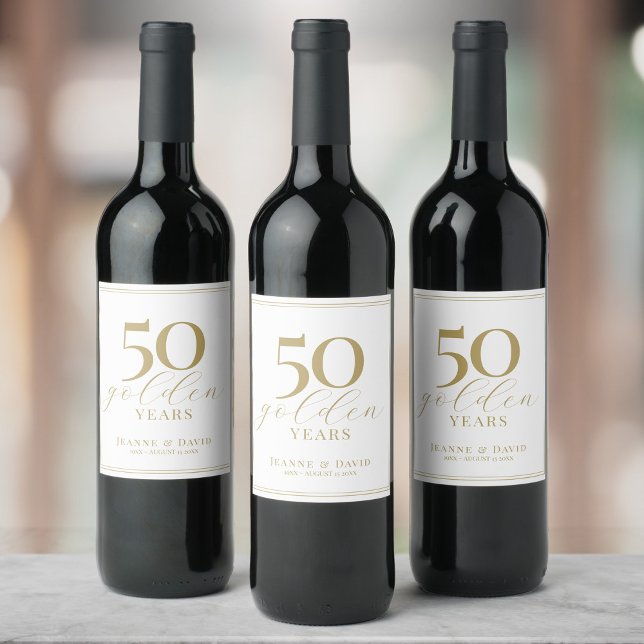 Étiquette Pour Bouteilles De Vin Personnalisé 50e anniversaire Mariage Élégant (Créateur téléchargé)