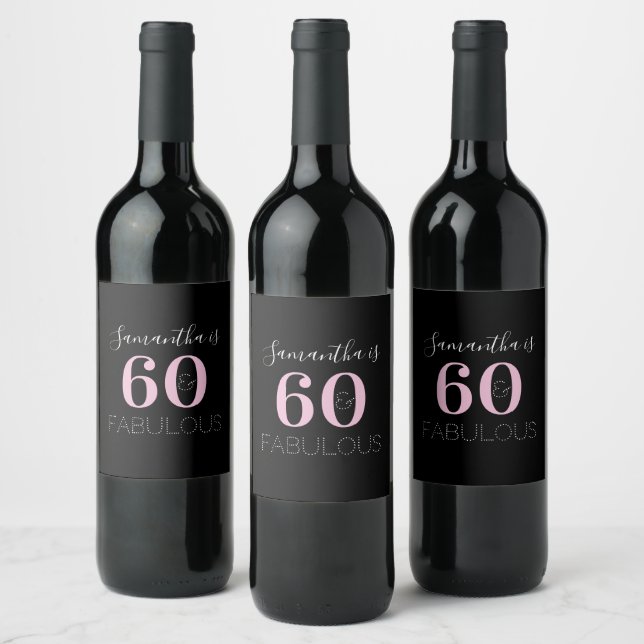 Étiquette Pour Bouteilles De Vin Personnalisé 60 et fabuleux anniversaire de Black  (Bouteilles)