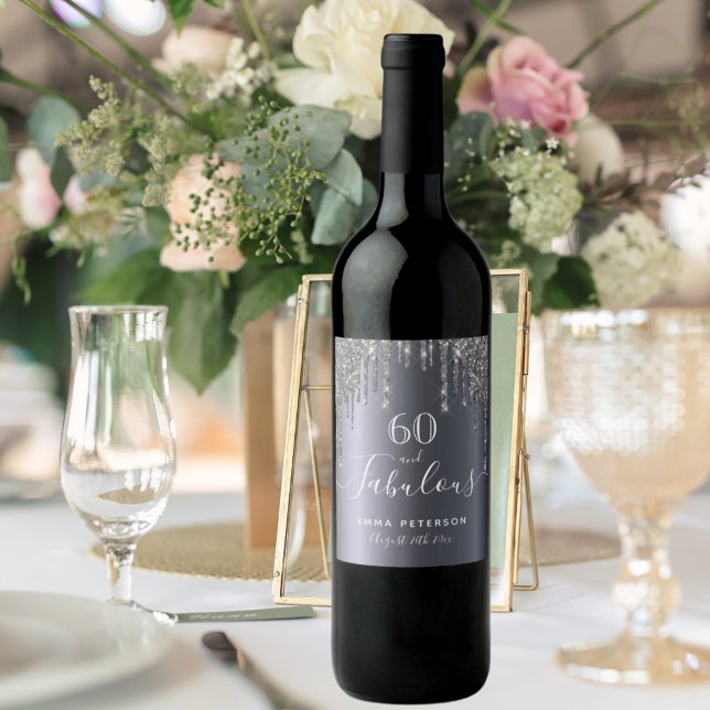 Étiquette Pour Bouteilles De Vin Personnalisé 60 fabuleuse parties scintillant d'an (Créateur téléchargé)