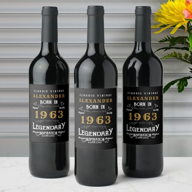 Étiquette Pour Bouteilles De Vin Personnalisé 60e anniversaire 1963 Ajouter un nom  (Créateur téléchargé)