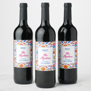 Étiquette Pour Bouteilles De Vin Personnalisé Art folklorique Floral Fiesta Mariage