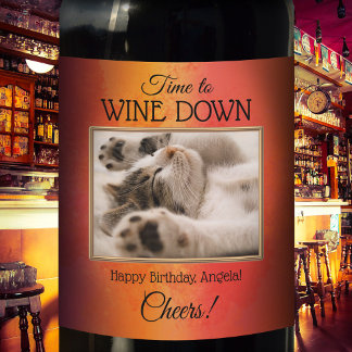 Étiquette Pour Bouteilles De Vin Personnalisé Funny Chat Photo Anniversaire Vin Éti
