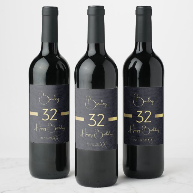 Étiquette Pour Bouteilles De Vin Personnalisé Gold Anniversaire Nom Vin noir Étique (Bouteilles)