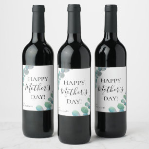Étiquette Pour Bouteilles De Vin Personnalisé Joyeux Fête des Mères Eucalyptus