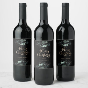Étiquette Pour Bouteilles De Vin Personnalisé Merry Christmas Greenery
