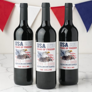 Étiquette Pour Bouteilles De Vin Personnalisé USA Patriotique 250e anniversaire de 