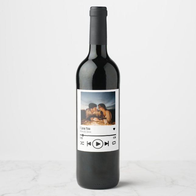 Étiquette Pour Bouteilles De Vin Personnalisée Saint Valentin Photo Song Playlist (Devant)