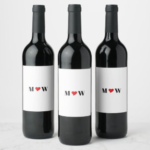 Étiquette Pour Bouteilles De Vin Personnaliser Deux initiales A Loves B coeur rouge