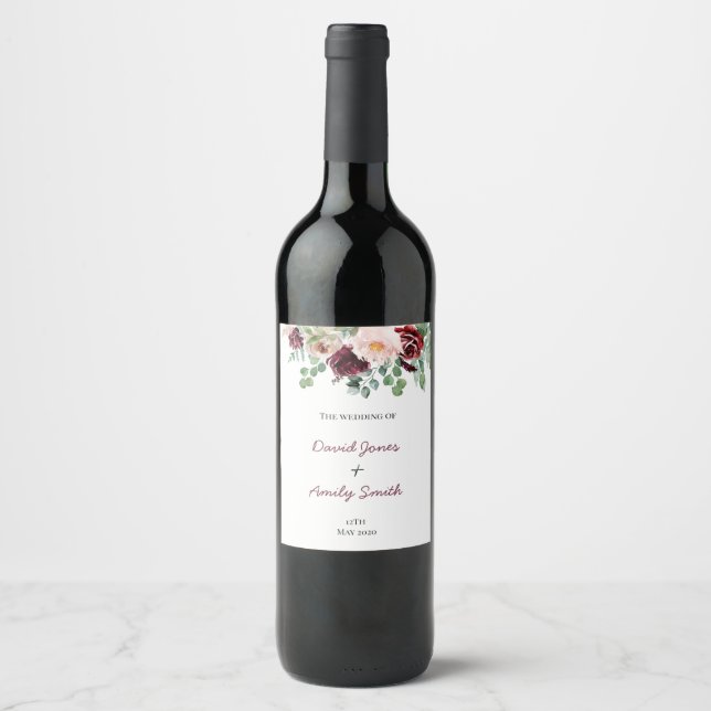 Étiquette Pour Bouteilles De Vin Personnaliser Floral (Devant)