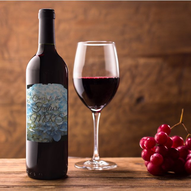 Étiquette Pour Bouteilles De Vin Pétales de fleurs bleues Fête des mariées personna (In Situ)