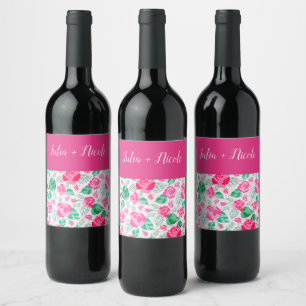 Étiquette Pour Bouteilles De Vin Pétales de rose vert rose Fleurs Jardin Mariage