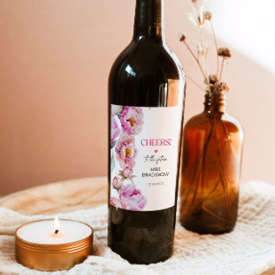 Étiquette Pour Bouteilles De Vin Pétales et prothèse mariée rose vif