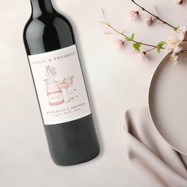 Étiquette Pour Bouteilles De Vin Pétales & Prosecco : Enterrement de Vie de Jeune F (Créateur téléchargé)