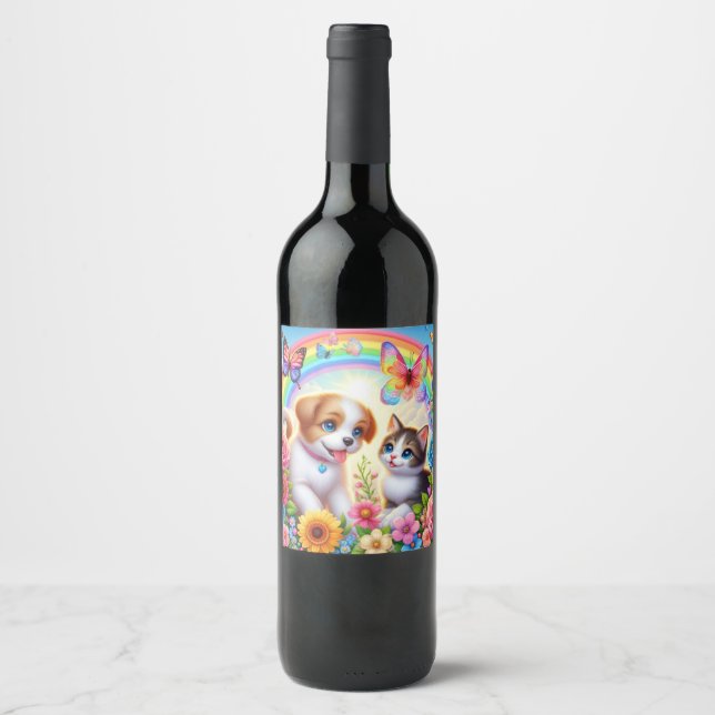 Étiquette Pour Bouteilles De Vin Petit chiot/chiot/chaton (Devant)