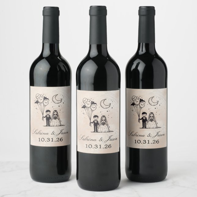 Étiquette Pour Bouteilles De Vin Petit Couple Effrayant (Bouteilles)