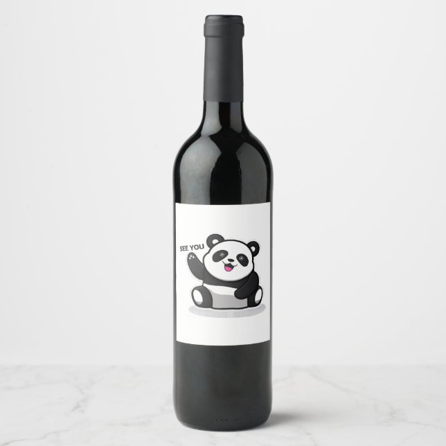 Étiquette Pour Bouteilles De Vin petit panda mignon (Devant)