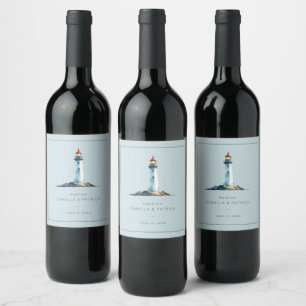 Étiquette Pour Bouteilles De Vin Phare minimaliste bleu serein