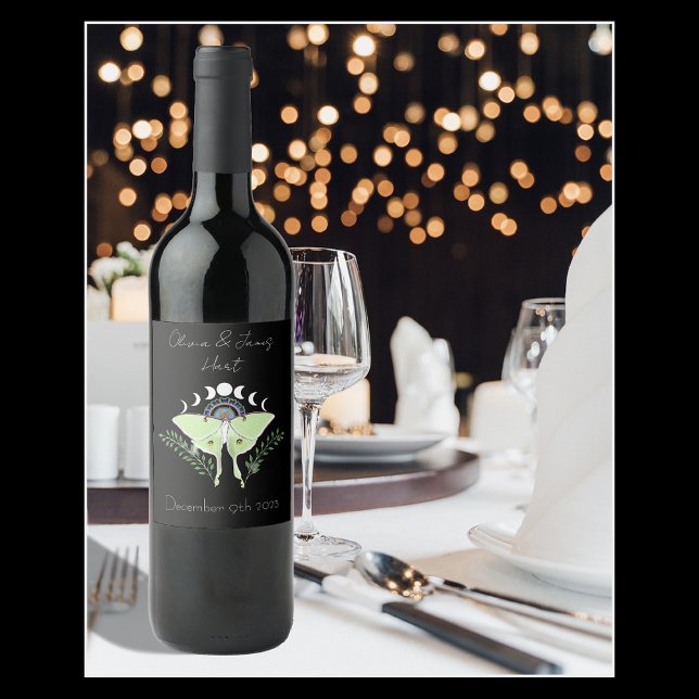 Étiquette Pour Bouteilles De Vin Phases de lune de la lune papillon (Créateur téléchargé)