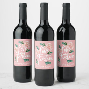 Étiquette Pour Bouteilles De Vin Philtre d'Amour Rose Pâle Floral Personnalisé