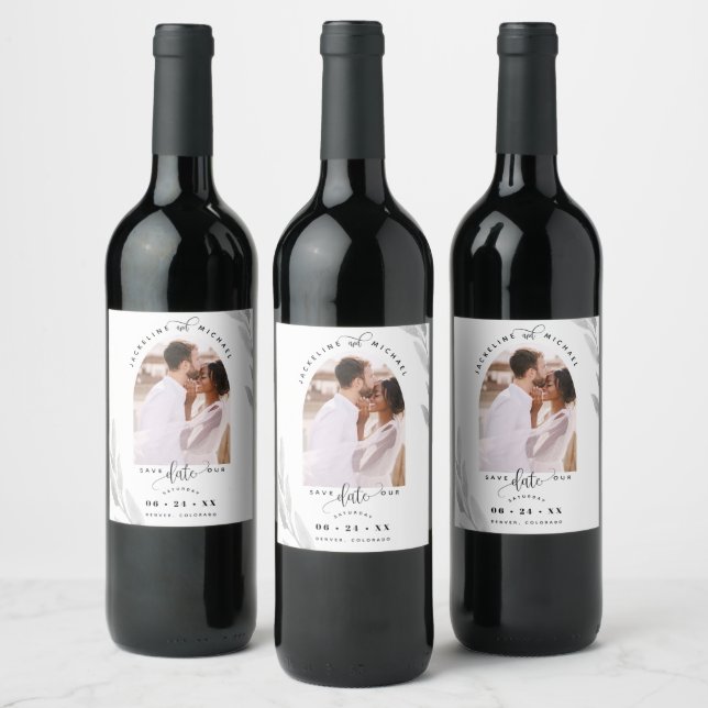 Étiquette Pour Bouteilles De Vin Photo Arch, Mariage Feuille Argent Enregistrer la  (Bouteilles)