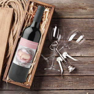 Étiquette Pour Bouteilles De Vin Photo bébé mignonne moderne   Rose et blanc   Devi