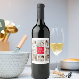 Étiquette Pour Bouteilles De Vin Photo collage Maman Red We Love You Best Mother Ve