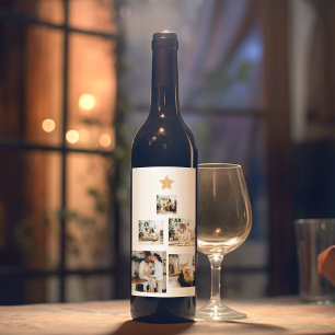 Étiquette Pour Bouteilles De Vin Photo d'arbre de Noël familial moderne avec étoile