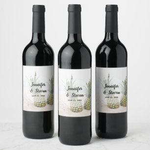 Étiquette Pour Bouteilles De Vin Photo de 2 ananas lors d'un mariage sur la plage