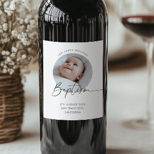 Étiquette Pour Bouteilles De Vin Photo de baptême Merci