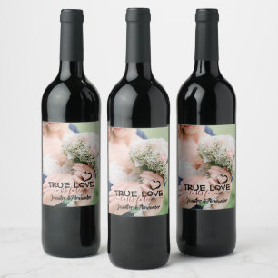 Étiquette Pour Bouteilles De Vin Photo de cœur de couple de mariage d'amour vrai du