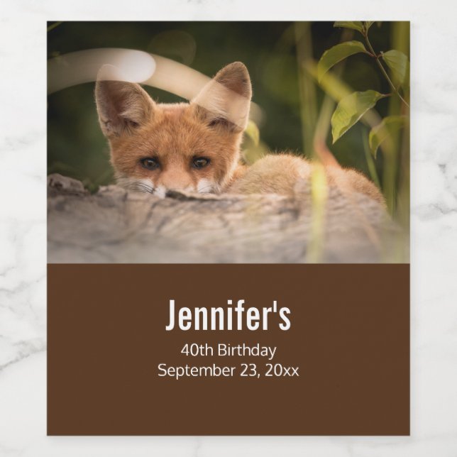 Étiquette Pour Bouteilles De Vin Photo de Cute Little Orange Fox (Étiquettes simples)