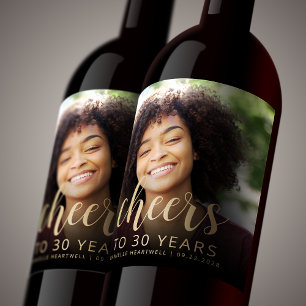 Étiquette Pour Bouteilles De Vin Photo de fête d'anniversaire 30 ans Tchin