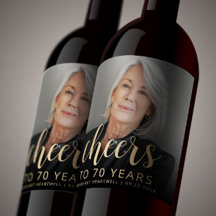Étiquette Pour Bouteilles De Vin Photo de fête d'anniversaire 70 ans Tchin-tchin