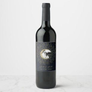 Étiquette Pour Bouteilles De Vin Photo de lune ensoleillée céleste de nuit aux étoi