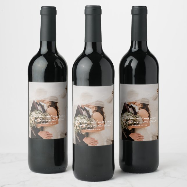Étiquette Pour Bouteilles De Vin Photo de mariage avec Écriture chrétienne (Bouteilles)