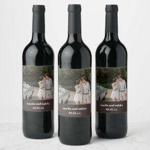 Étiquette Pour Bouteilles De Vin Photo de mariage personnalisé rétro marron automne