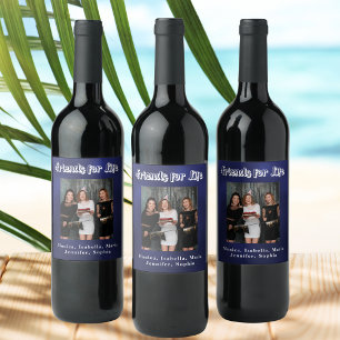 Étiquette Pour Bouteilles De Vin Photo de meilleurs amis avec écriture blanche sur 