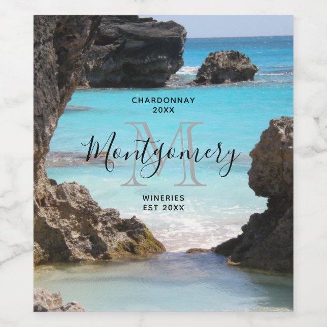Étiquette Pour Bouteilles De Vin Photo de Tropical Island Coast & Sea Wine Making (Étiquettes simples)