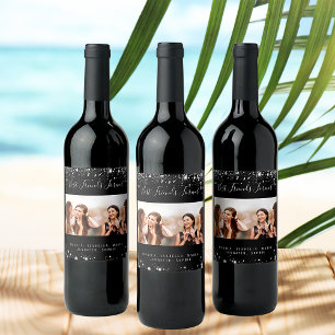 Étiquette Pour Bouteilles De Vin Photo des meilleurs amis avec paillettes noires et