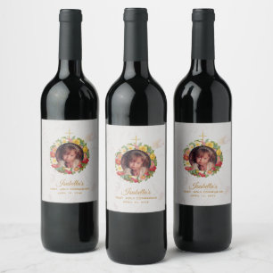 Étiquette Pour Bouteilles De Vin Photo en marbre de la première communion de fille