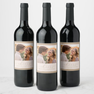 Étiquette Pour Bouteilles De Vin Photo minimaliste beige joyeux
